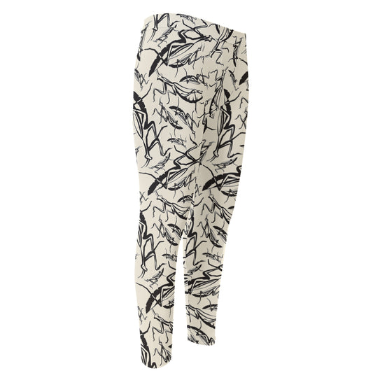 Hand Drawn Mantis Pattern Print Men's Compression Pants