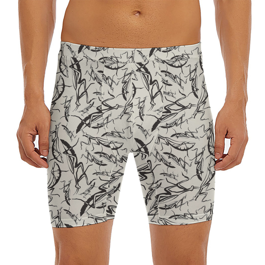 Hand Drawn Mantis Pattern Print Men's Long Boxer Briefs