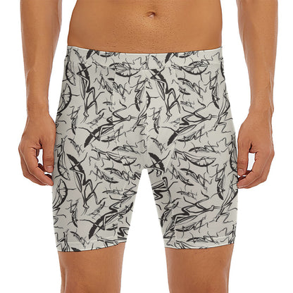 Hand Drawn Mantis Pattern Print Men's Long Boxer Briefs