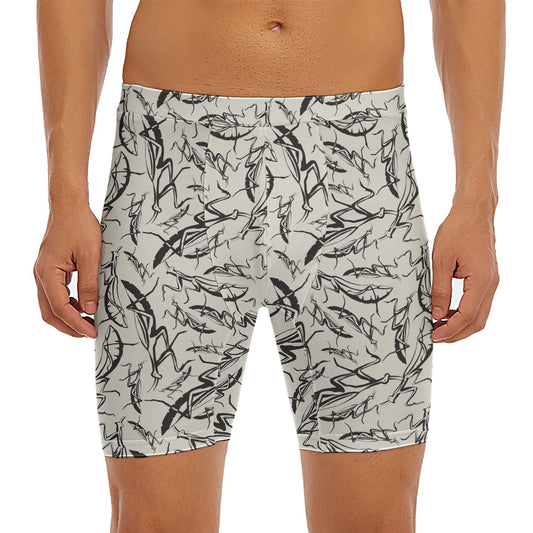 Hand Drawn Mantis Pattern Print Men's Long Boxer Briefs