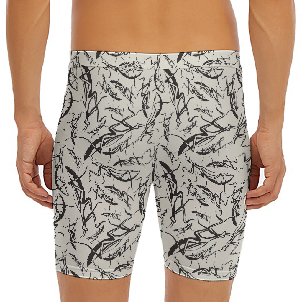 Hand Drawn Mantis Pattern Print Men's Long Boxer Briefs