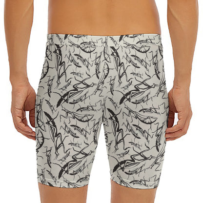 Hand Drawn Mantis Pattern Print Men's Long Boxer Briefs