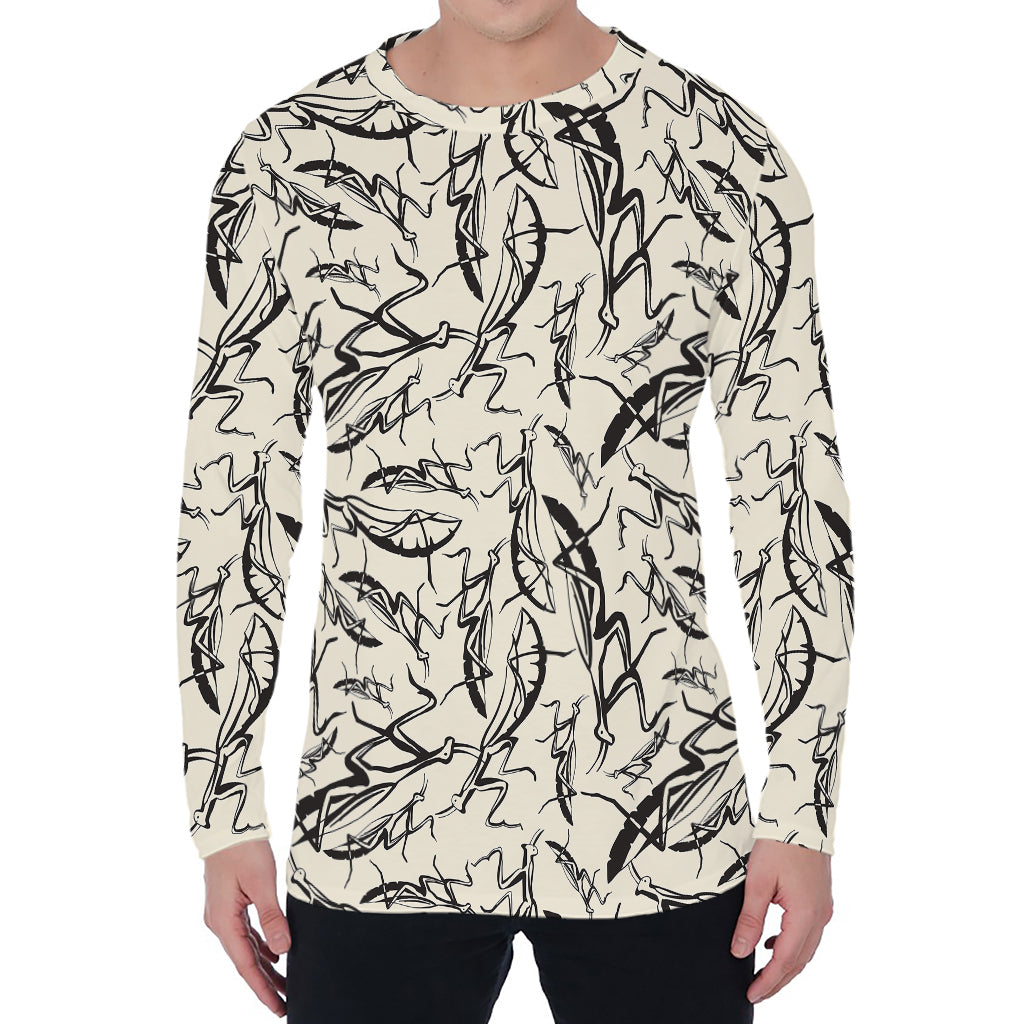 Hand Drawn Mantis Pattern Print Men's Long Sleeve T-Shirt