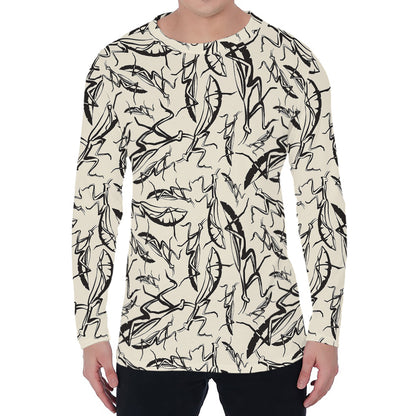 Hand Drawn Mantis Pattern Print Men's Long Sleeve T-Shirt