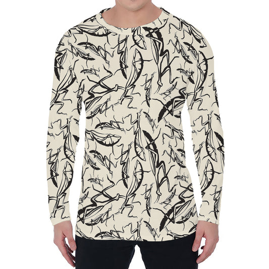 Hand Drawn Mantis Pattern Print Men's Long Sleeve T-Shirt