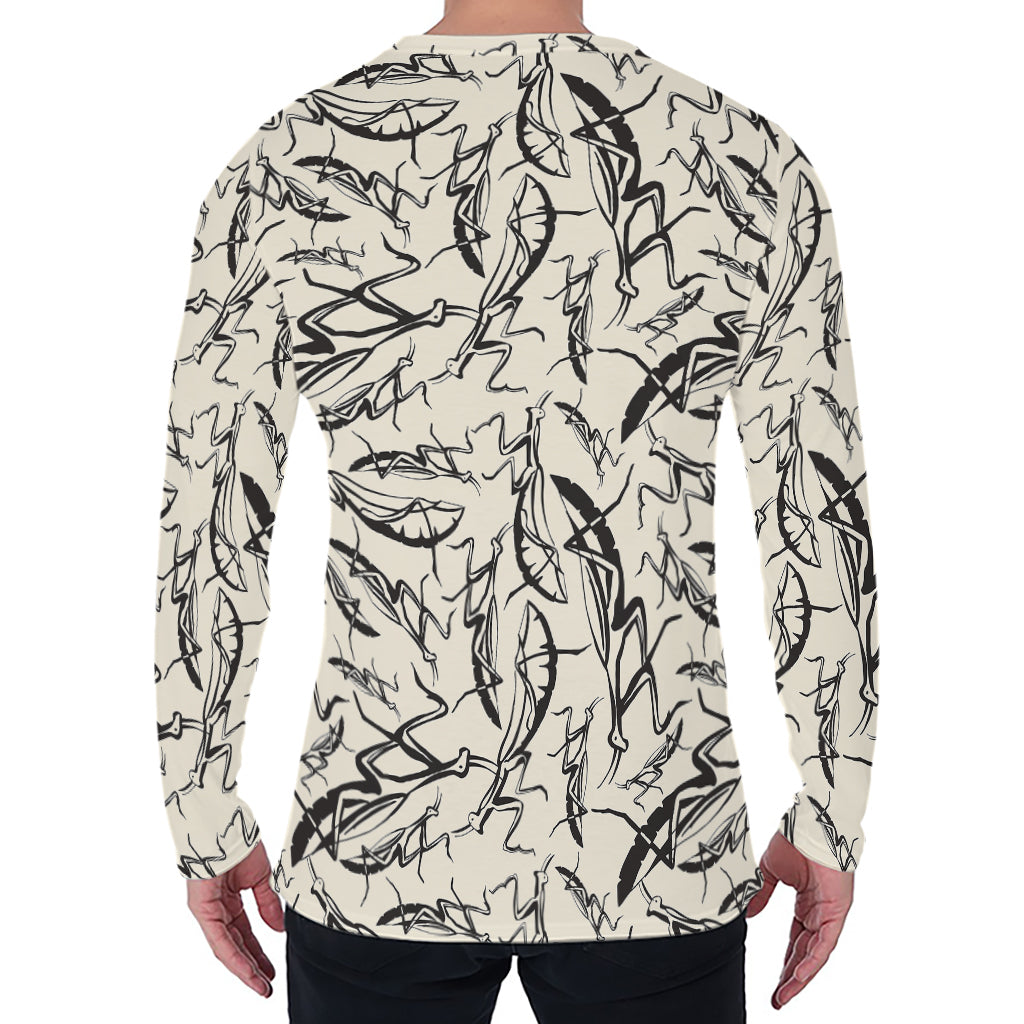 Hand Drawn Mantis Pattern Print Men's Long Sleeve T-Shirt