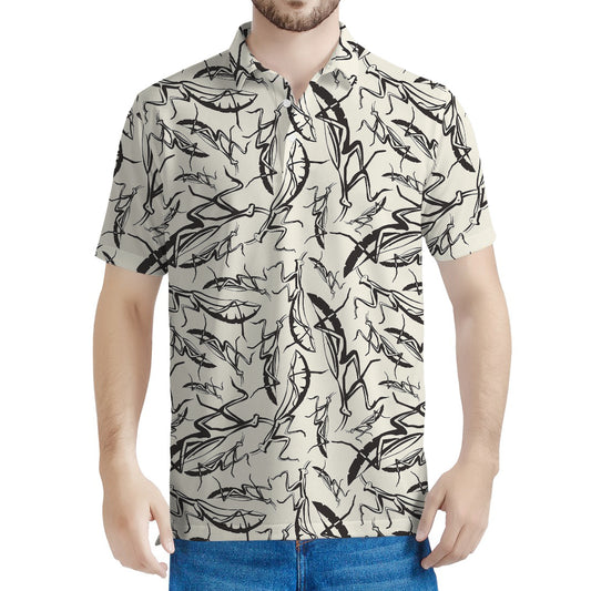 Hand Drawn Mantis Pattern Print Men's Polo Shirt