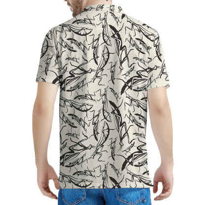 Hand Drawn Mantis Pattern Print Men's Polo Shirt