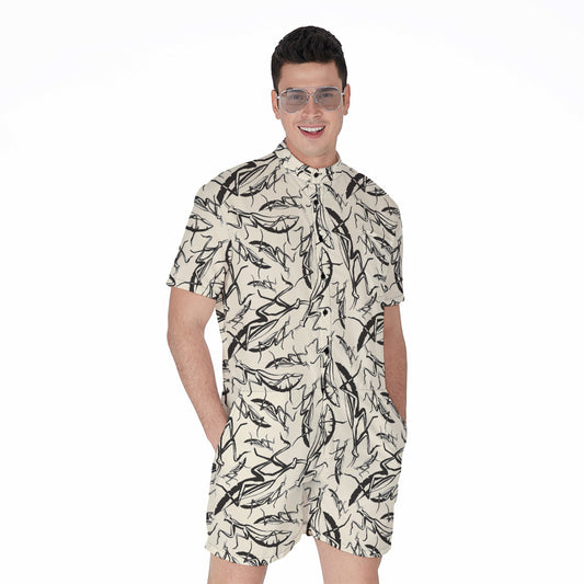 Hand Drawn Mantis Pattern Print Men's Rompers