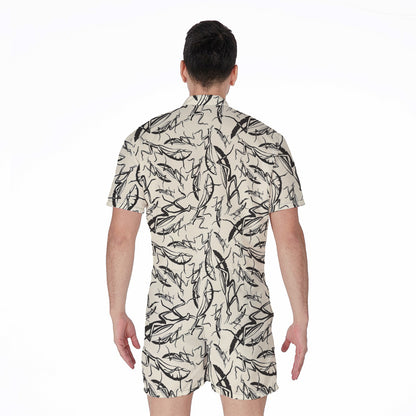 Hand Drawn Mantis Pattern Print Men's Rompers