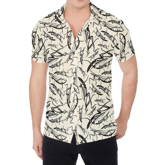Hand Drawn Mantis Pattern Print Men's Shirt