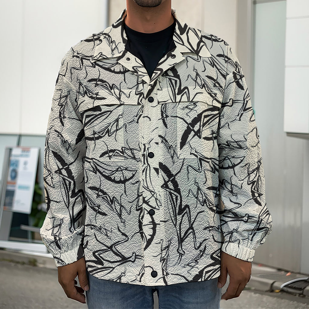 Hand Drawn Mantis Pattern Print Men's Shirt Jacket