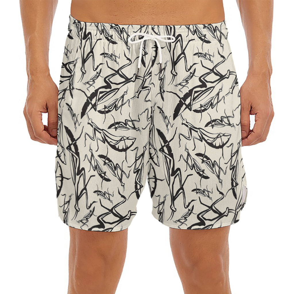 Hand Drawn Mantis Pattern Print Men's Split Running Shorts