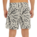 Hand Drawn Mantis Pattern Print Men's Split Running Shorts