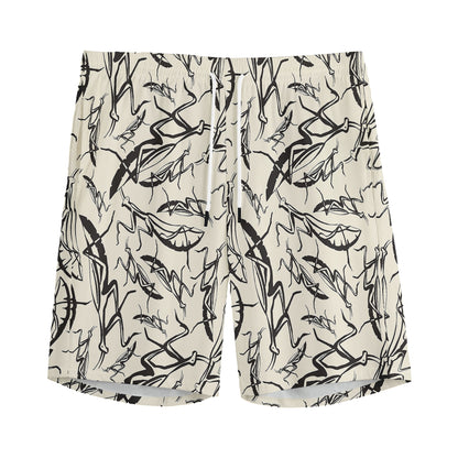Hand Drawn Mantis Pattern Print Men's Sports Shorts