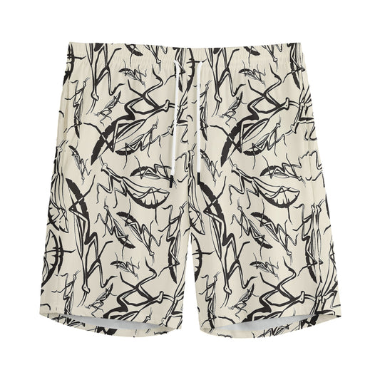 Hand Drawn Mantis Pattern Print Men's Sports Shorts