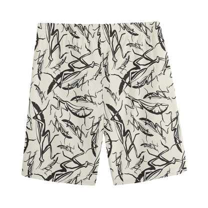 Hand Drawn Mantis Pattern Print Men's Sports Shorts