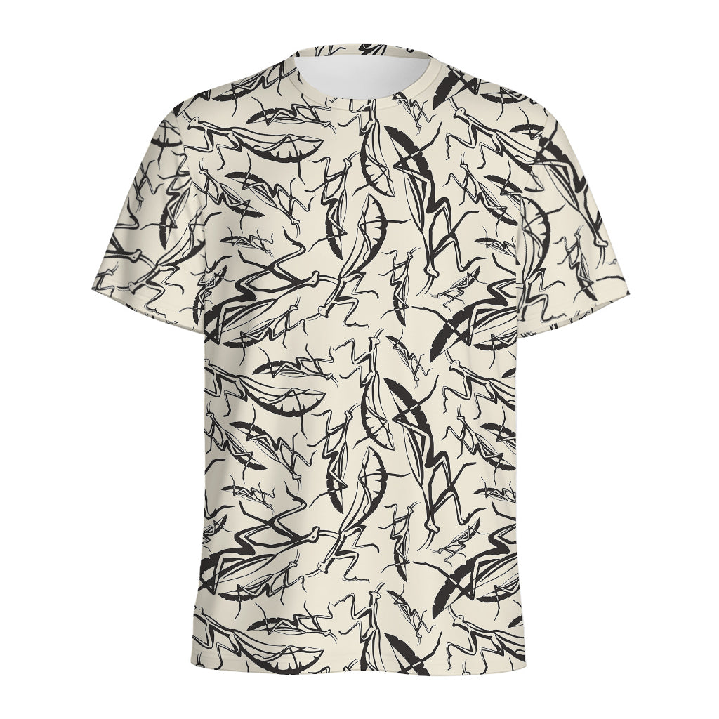 Hand Drawn Mantis Pattern Print Men's Sports T-Shirt