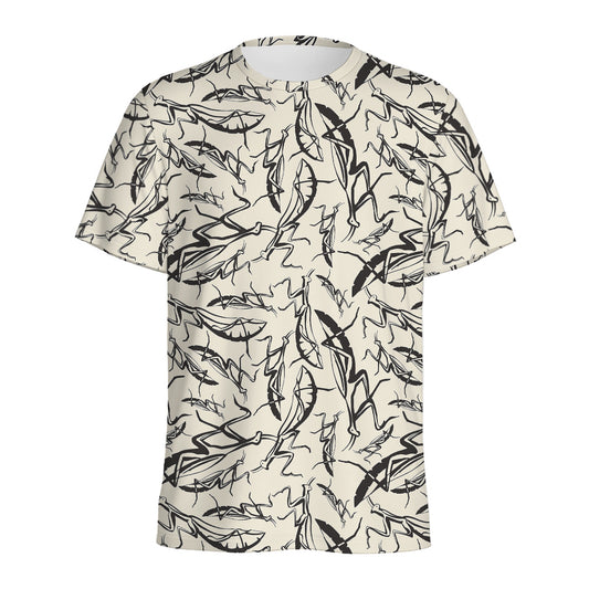 Hand Drawn Mantis Pattern Print Men's Sports T-Shirt