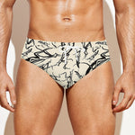 Hand Drawn Mantis Pattern Print Men's Swim Briefs