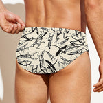 Hand Drawn Mantis Pattern Print Men's Swim Briefs