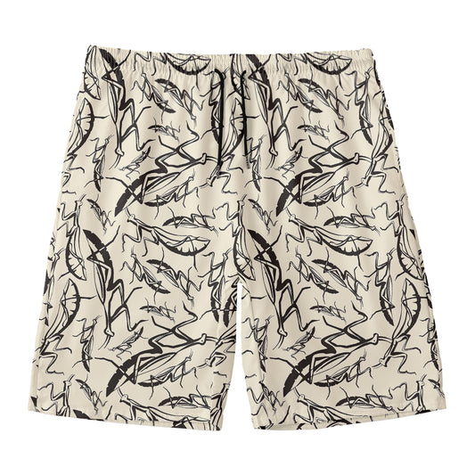 Hand Drawn Mantis Pattern Print Men's Swim Trunks