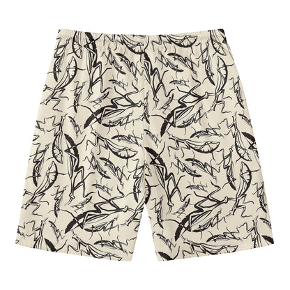 Hand Drawn Mantis Pattern Print Men's Swim Trunks