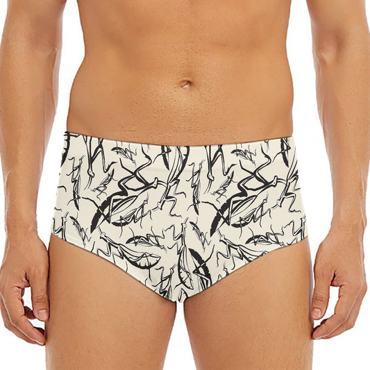 Hand Drawn Mantis Pattern Print Men's Triangle Swim Briefs
