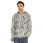 Hand Drawn Mantis Pattern Print Men's Velvet Pullover Hoodie