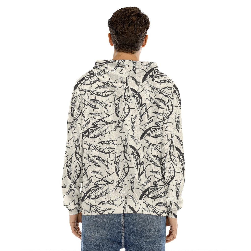 Hand Drawn Mantis Pattern Print Men's Velvet Pullover Hoodie