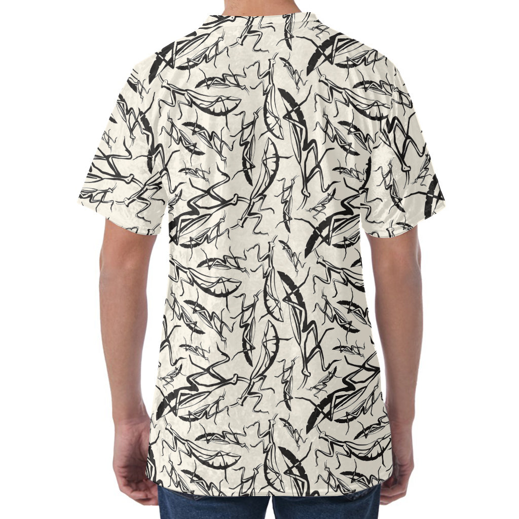 Hand Drawn Mantis Pattern Print Men's Velvet T-Shirt