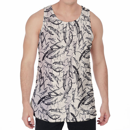 Hand Drawn Mantis Pattern Print Men's Velvet Tank Top
