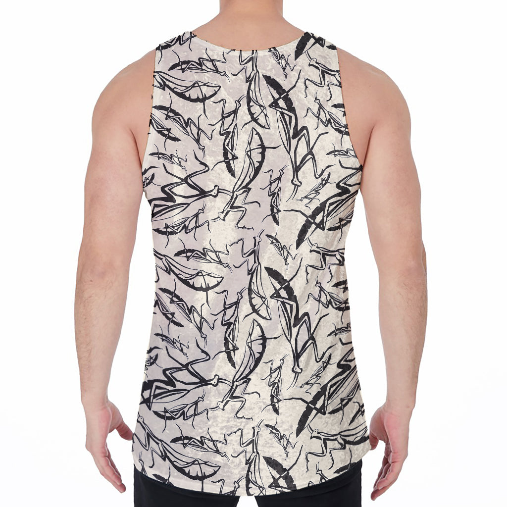 Hand Drawn Mantis Pattern Print Men's Velvet Tank Top