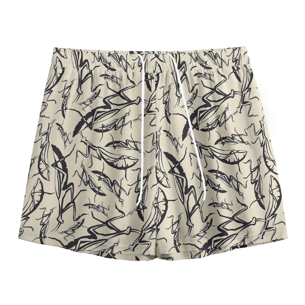 Hand Drawn Mantis Pattern Print Mesh Shorts