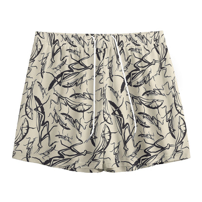 Hand Drawn Mantis Pattern Print Mesh Shorts