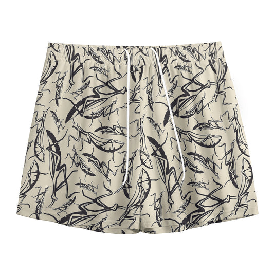 Hand Drawn Mantis Pattern Print Mesh Shorts