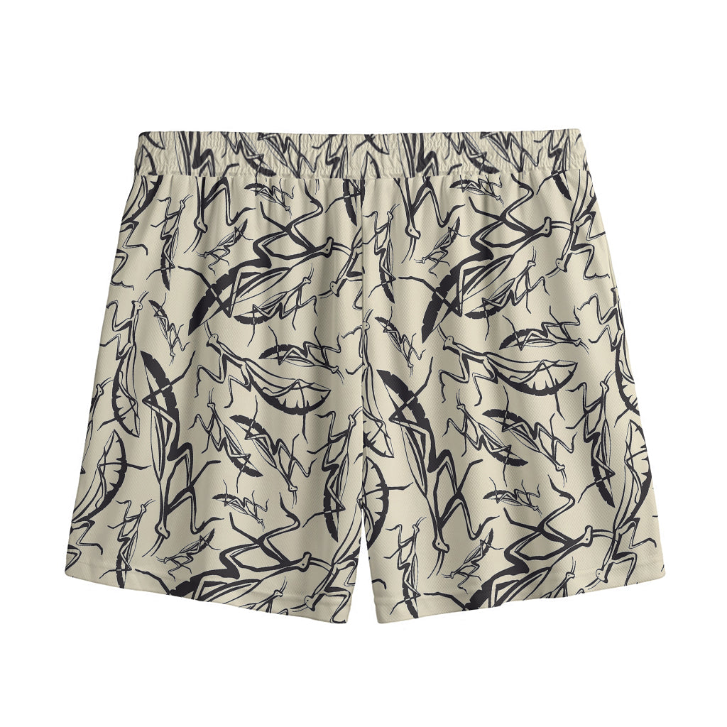 Hand Drawn Mantis Pattern Print Mesh Shorts
