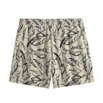 Hand Drawn Mantis Pattern Print Mesh Shorts