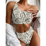 Hand Drawn Mantis Pattern Print One Shoulder Bikini Top