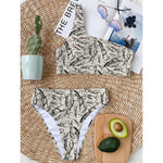 Hand Drawn Mantis Pattern Print One Shoulder Bikini Top