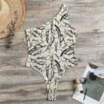 Hand Drawn Mantis Pattern Print One Shoulder Bodysuit