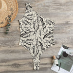 Hand Drawn Mantis Pattern Print One Shoulder Bodysuit