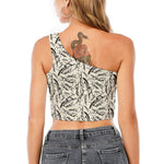 Hand Drawn Mantis Pattern Print One Shoulder Crop Top