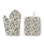 Hand Drawn Mantis Pattern Print Oven Mitt And Pot Holder Set