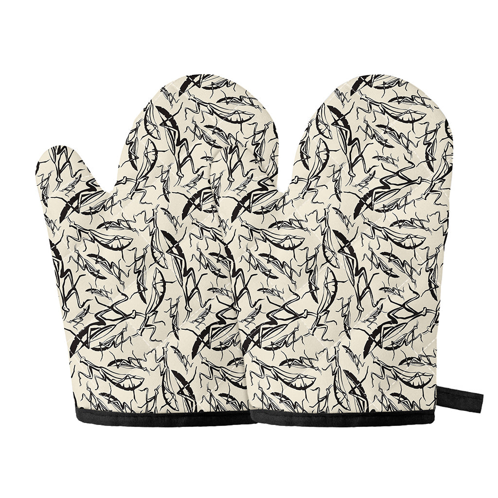 Hand Drawn Mantis Pattern Print Oven Mitts