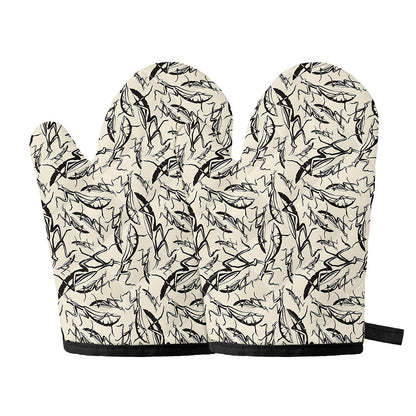 Hand Drawn Mantis Pattern Print Oven Mitts