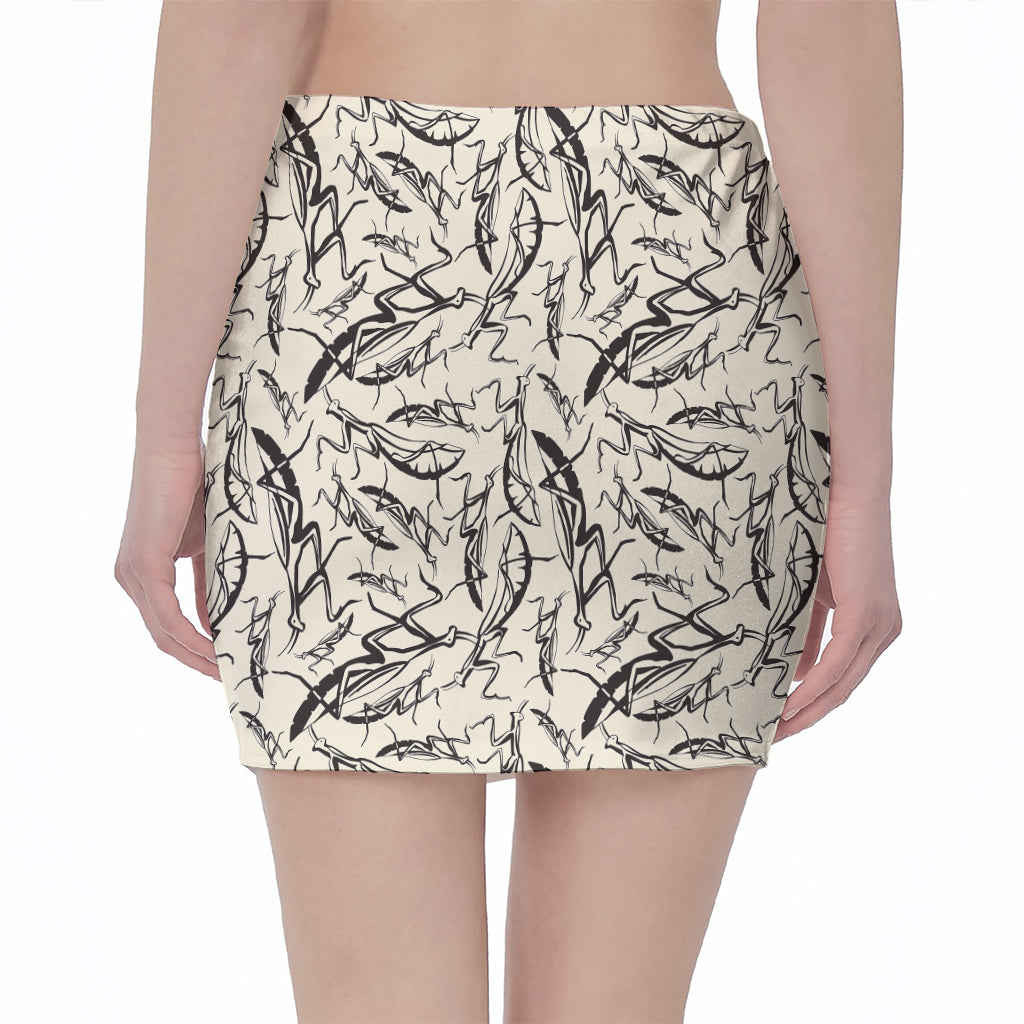Hand Drawn Mantis Pattern Print Pencil Mini Skirt
