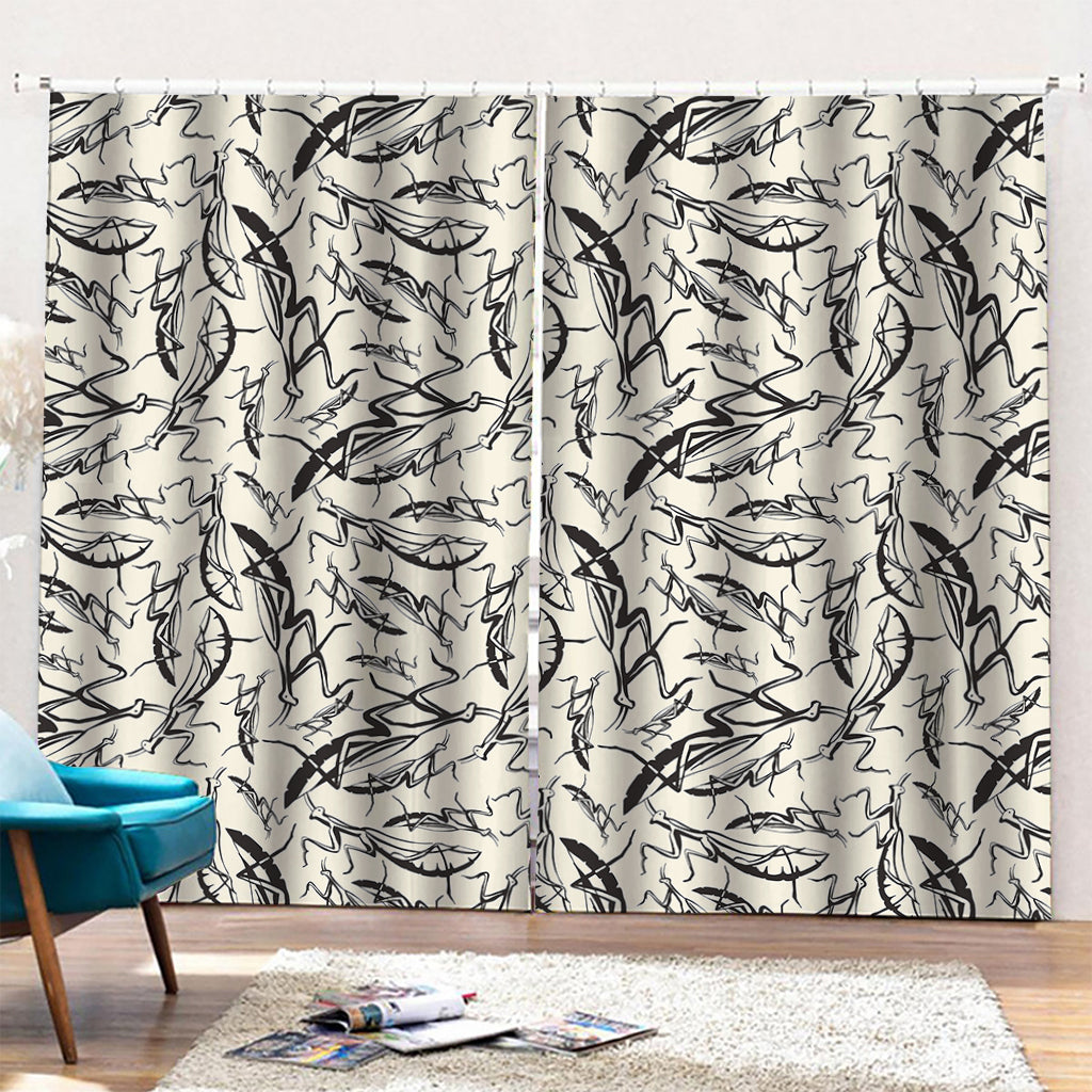 Hand Drawn Mantis Pattern Print Pencil Pleat Curtains