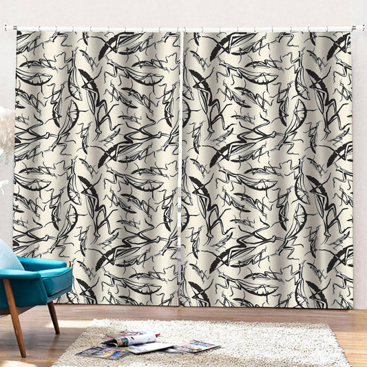 Hand Drawn Mantis Pattern Print Pencil Pleat Curtains