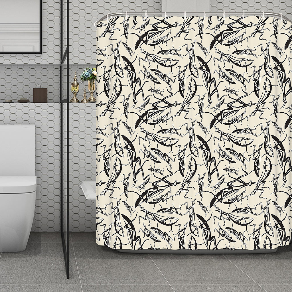 Hand Drawn Mantis Pattern Print Polyester Shower Curtain